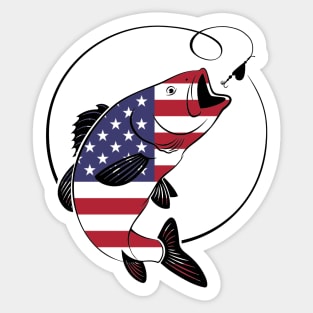 4th of July Fishing American Flag Sticker